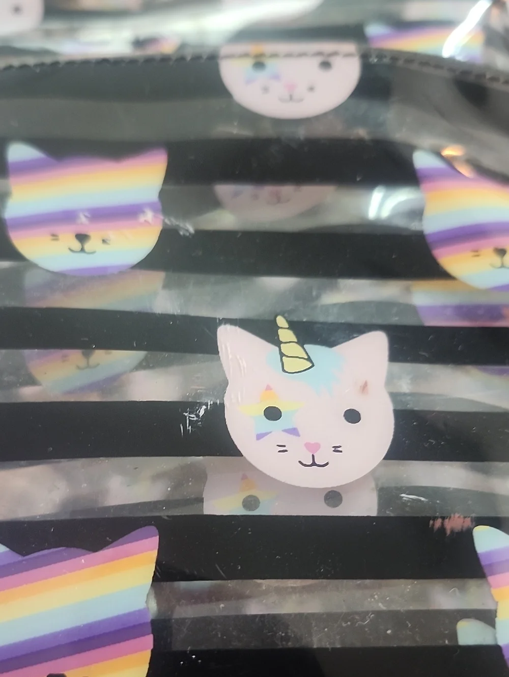 Betsey Johnson Rainbow Cat Unicorn Backpack - Pink & Black Transparent Stripes